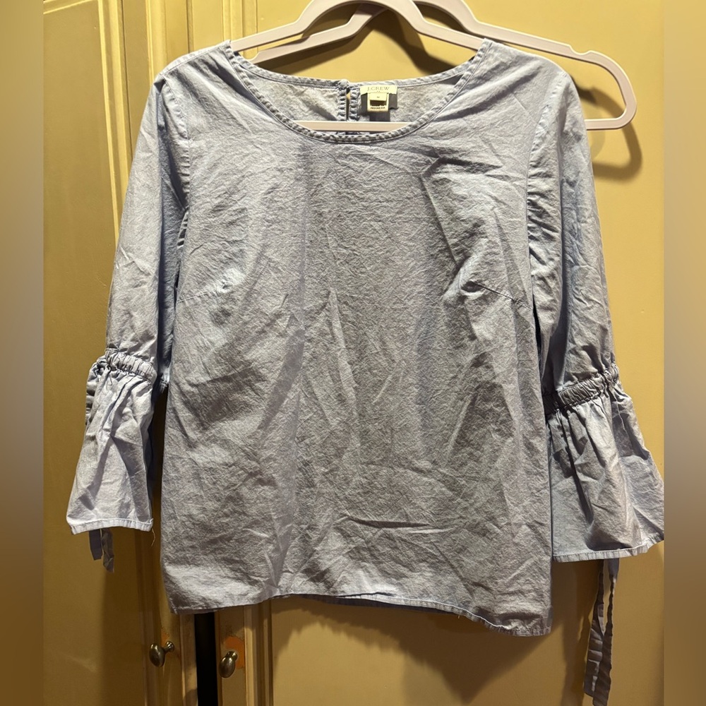 J. Crew Light Blue Blouse with Ruffle Sleeves